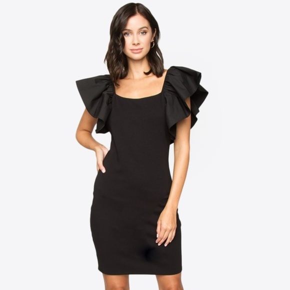 Sugarlips Dresses & Skirts - LBD Pollie Ruffle Sleeve Black Dress